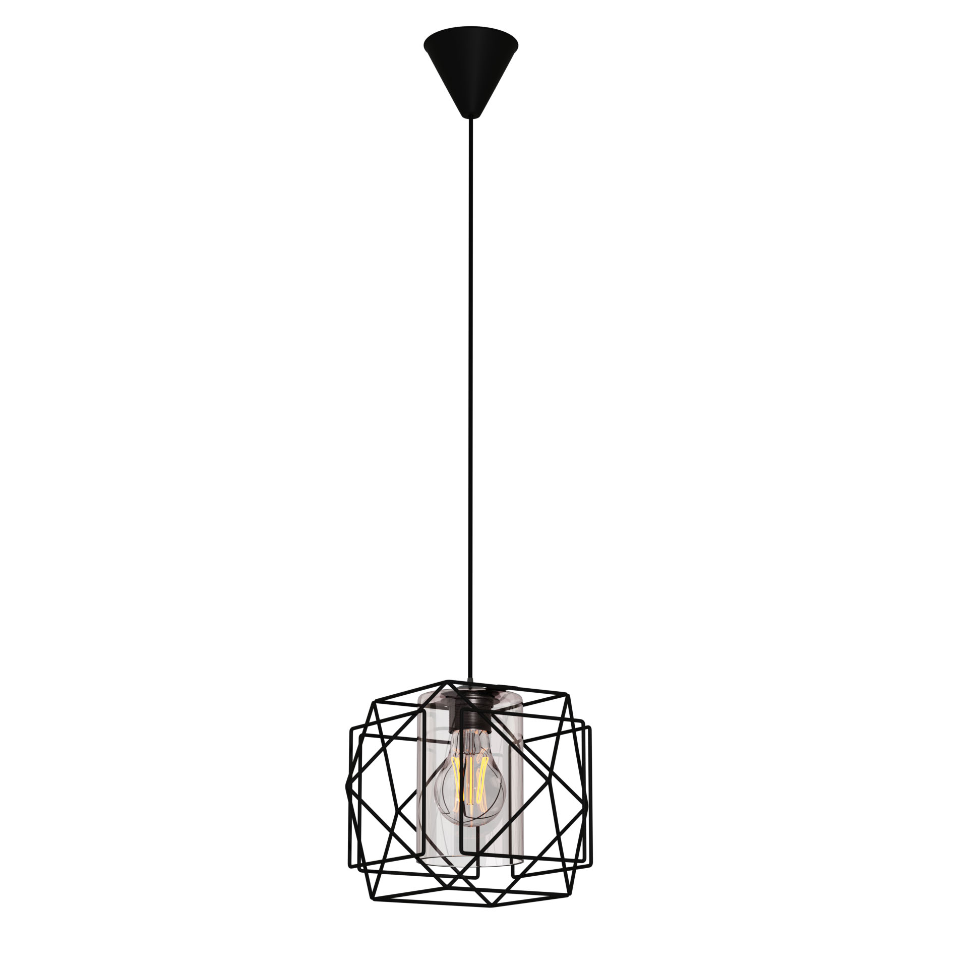 alpha-MEC-1769F1BLACK-1551 ΚΡΕΜΑΣΤΟ ΦΩΤΙΣΤΙΚΟ MULTI MΟΝΟΦΩΤΟ ΜΑΥΡΟ ΜΕ ΓΥΑΛΙ ΜΕΤΑΛΛΙΚΟ Ε27 25X25X70CM