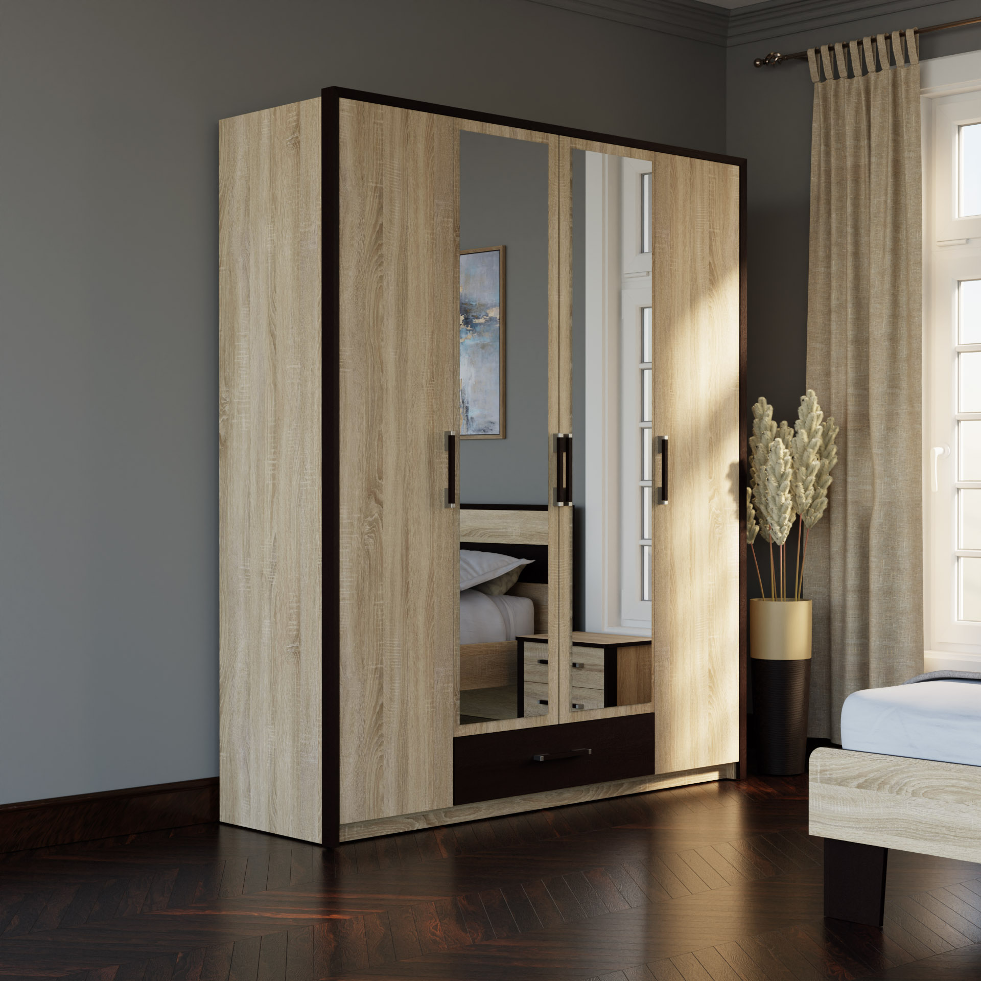 alpha-SO-SCARLET4D-2364 ΝΤΟΥΛΑΠΑ ΤΕΤΡΑΦΥΛΛΗ SCARLET SONOMA-WENGE 180X58X212ΕΚ