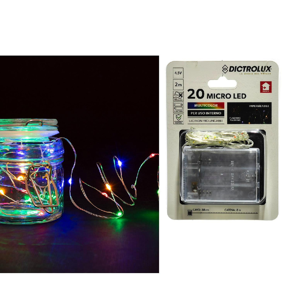Artelibre - 06512114 20 MICROLED ΕΣΩΤ. ΧΩΡΟΥ ΠΟΛΥΧΡΩΜΟ ΦΩΣ ΔΙΑΦΑΝΟ ΚΑΛΩΔΙΟ ΜΗ ΕΠΕΚΤΕΙΝΟΜΕΝΟ ΜΠΑΤΑΡΙΑΣ 4.5V 2.5M