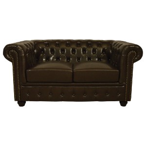 43305 ΚΑΝΑΠΕΣ 2ΘΕΣΙΟΣ T.CHESTERFIELD HM3010.01 ΤΕΧΝΟΔΕΡΜΑ ΣΚΟΥΡΟ ΚΑΦΕ 155x90x73 εκ.