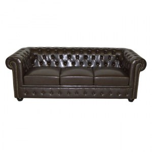 43306 ΚΑΝΑΠΕΣ 3ΘΕΣΙΟΣ T.CHESTERFIELD HM3009.01 ΤΕΧΝΟΔΕΡΜΑ ΣΚΟΥΡΟ ΚΑΦΕ 208x90x73Υ εκ.
