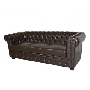 43306 ΚΑΝΑΠΕΣ 3ΘΕΣΙΟΣ T.CHESTERFIELD HM3009.01 ΤΕΧΝΟΔΕΡΜΑ ΣΚΟΥΡΟ ΚΑΦΕ 208x90x73Υ εκ.