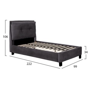 60544 ΚΡΕΒΑΤΙ RILEY 90Χ200 ΜΕ ΥΦΑΣΜΑ ΒΕΛΟΥΔΟ ΓΚΡΙ HM561.01