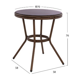 60648 ΤΡΑΠΕΖΙ ΑΛΟΥΜΙΝΙΟΥ MOSES Φ70x76 εκ. BAMBOO LOOK HM5532.03 ΚΑΦΕ ΜΕ ΓΥΑΛΙ