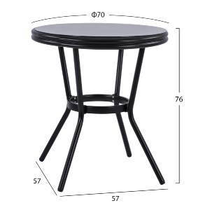 60657 ΤΡΑΠΕΖΙ ΑΛΟΥΜΙΝΙΟΥ MOSES Φ70 BAMBOO LOOK HM5532.02 ΜΑΥΡΟ ΜΕ ΓΥΑΛΙ Φ70X76 εκ