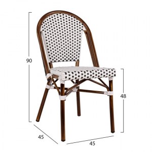 60668 ΚΑΡΕΚΛΑ BISTRO ΑΛΟΥΜΙΝΙΟΥ BAMBOO LOOK ΜΕ ΛΕΥΚΟ-ΜΑΥΡΟ RATTAN HM5566.01 45x54x90Υεκ.