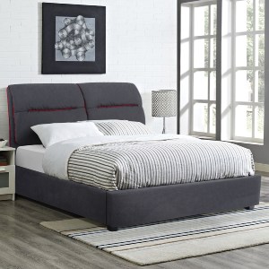 60900 ΚΡΕΒΑΤΙ KENDRA ΔΙΠΛΟ ΓΙΑ ΣΤΡΩΜΑ 150x200 εκ. ΜΕ ΥΦΑΣΜΑ ΓΚΡΙ ΚΑΙ ΚΟΚΚΙΝΗ ΡΙΓΑ HM562
