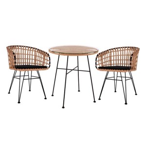 61657 ΣΕΤ 3ΤΜΧ ALLEGRA WICKER ΜΕ ΤΡΑΠΕΖΙ Φ70Χ74Υ ΜΠΕΖ & ΜΑΥΡΟ ΧΡΩΜΑ HM10474