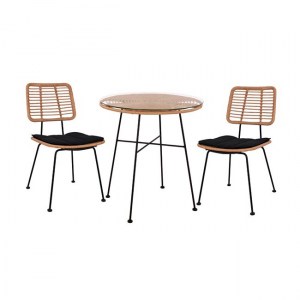 61660 ΣΕΤ 3ΤΜΧ ALLEGRA WICKER ΜΕ ΤΡΑΠΕΖΙ Φ70Χ74Υ ΜΠΕΖ & ΜΑΥΡΟ ΧΡΩΜΑ HM10478