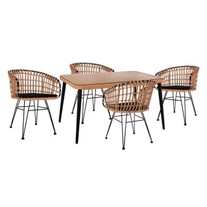 61683 ΣΕΤ 5ΤΜΧ ALLEGRA WICKER ΜΕ ΤΡΑΠΕΖΙ 140X80Χ78Υ ΜΠΕΖ & ΜΑΥΡΟ ΧΡΩΜΑ HM10488