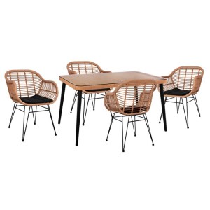 61684 ΣΕΤ 5ΤΜΧ ALLEGRA WICKER ΜΕ ΤΡΑΠΕΖΙ 140X80Χ78Υ ΜΠΕΖ & ΜΑΥΡΟ ΧΡΩΜΑ HM10490