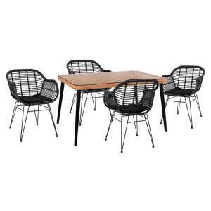 61865 ΣΕΤ 5ΤΜΧ ALLEGRA WICKER ΜΕ ΤΡΑΠΕΖΙ 140X80Χ78Υ ΜΠΕΖ & ΜΑΥΡΟ ΧΡΩΜΑ HM10508