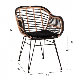 63191 ΠΟΛΥΘΡΟΝΑ ΜΕ ΜΑΞΙΛΑΡΙ ΜΕΤΑΛΛΙΚΗ ALLEGRA HM5663 ΜΕ WICKER ΜΠΕΖ & ΜΑΥΡΟ ΧΡΩΜΑ  58x60x82Υ εκ.