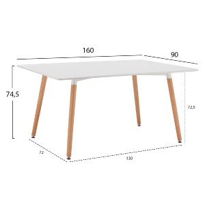 64405 ΤΡΑΠΕΖΙ HM8697.01 MINIMAL, ΛΕΥΚΟ MDF, ΞΥΛΙΝΑ ΠΟΔΙΑ ΟΞΙΑ,160Χ90X74,5Υ εκ