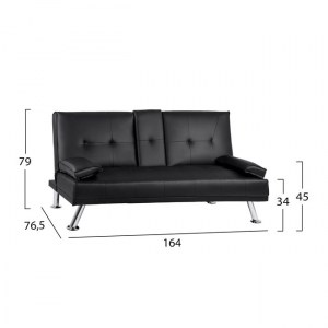 64906 ΚΑΝΑΠΕΣ ΚΡΕΒΑΤΙ BENIN ΜΕ ΜΑΥΡΟ PU 165x76,5x79 εκ ΚΑΙ ΠΤΥΣΣΟΜΕΝΟ ΜΠΡΑΤΣΟ HM3157.01