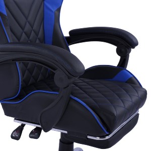 65186 ΠΟΛΥΘΡΟΝΑ GAMING SKYLER ΜΕ ΑΝΑΚΛΙΝΟΜΕΝΗ ΠΛΑΤΗ ΚΑΙ ΥΠΟΠΟΔΙΟ HM1157.08 ΣΕ ΧΡΩΜΑ ΜΑΥΡΟ-ΜΠΛΕ