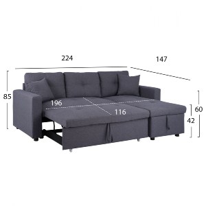 65226 ΚΑΝΑΠΕΣ ΓΩΝΙΑ ΚΡΕΒΑΤΙ WAYNE 224x147x85Υεκ. HM3028.11 ΓΚΡΙ ΥΦΑΣΜΑ