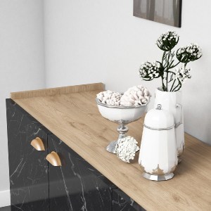 67217 ΜΠΟΥΦΕΣ ΜΕΛΑΜΙΝΗΣ HM9045.01 NATURAL WOOD - ΜΑΥΡΟ ΜΑΡΜΑΡΟ 180x41x77,8Y εκ.
