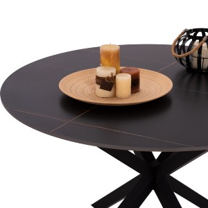 69457 ΤΡΑΠΕΖΙ ΤΡΑΠΕΖΑΡΙΑΣ ΣΤΡΟΓΓΥΛΟ ΑΠΟ SINTERED STONE ΜΑΥΡΟ ΜΕΤΑΛΛΙΚΑ ΠΟΔΙΑ Φ115x75Y εκ.HM9309.01