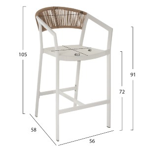 69553 ΣΚΑΜΠΟ ΑΛΟΥΜΙΝΙΟΥ ΜΕ ΜΠΡΑΤΣΑ ΛΕΥΚΟ PE RATTAN ΠΛΑΤΗ TEXTLINE 56x58x105Y εκ.HM5892.02