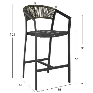 69562 ΣΚΑΜΠΟ ΑΛΟΥΜΙΝΙΟΥ ΑΝΘΡΑΚΙ ΜΕ ΜΠΡΑΤΣΑ- RATTAN- ΧΑΚΙ TEXTLINE 56x58x105Y εκ.HM5892.04