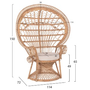 69763 ΠΟΛΥΘΡΟΝΑ ROYAL PEACOCK HM9342 RATTAN ΣΕ ΦΥΣΙΚΟ-ΜΑΞΙΛΑΡΙ ΜΠΕΖ 114x72x150Yεκ.