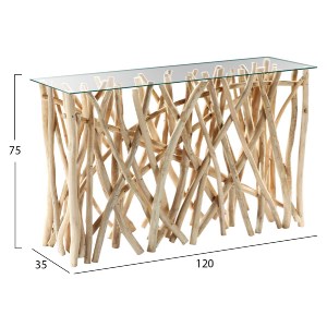 69830 ΚΟΝΣΟΛΑ ΣΕ ΡΟΥΣΤΙΚ ΣΤΥΛ ΜΑΣΙΦ ΞΥΛΟ ΤEAK & ΓΥΑΛΙ ΦΥΣΙΚΟ 120X35X75Yεκ.HM9373
