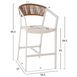 70006 ΣΚΑΜΠΟ ΑΛΟΥΜΙΝΙΟΥ HM5892.12 ΜΕΣΑΙΟΥ ΥΨΟΥΣ RATTAN & TEXTLINE ΛΕΥΚΟ ΜΠΕΖ 56,5x57x99,5