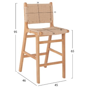 70344 ΣΚΑΜΠΟ ΜΕΣΑΙΟΥ ΥΨΟΥΣ HM9332.01 RUBBERWOOD & ΣΧΟΙΝΙ- ΦΥΣΙΚΟ ΧΡΩΜΑ 45x46x95Υεκ.