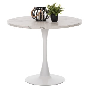 70488 ΤΡΑΠΕΖΙ ΤΡΑΠΕΖΑΡΙΑΣ ΣΤΡΟΓΓΥΛΟ WHITE MARBLE HM9421.01 Φ90x74Y εκ.