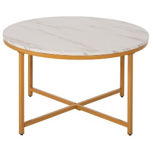 70498 ΤΡΑΠΕΖΙ ΣΑΛΟΝΙΟΥ HM9420.01 WHITE MARBLE ΜΕΛΑΜΙΝΗ-ΧΡΥΣΗ ΜΕΤΑΛΛΙΚΗ ΒΑΣΗ Φ80x48,5Yεκ.