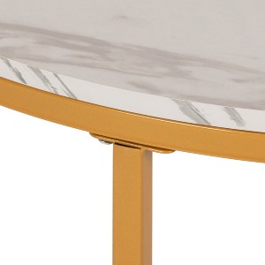 70498 ΤΡΑΠΕΖΙ ΣΑΛΟΝΙΟΥ HM9420.01 WHITE MARBLE ΜΕΛΑΜΙΝΗ-ΧΡΥΣΗ ΜΕΤΑΛΛΙΚΗ ΒΑΣΗ Φ80x48,5Yεκ.