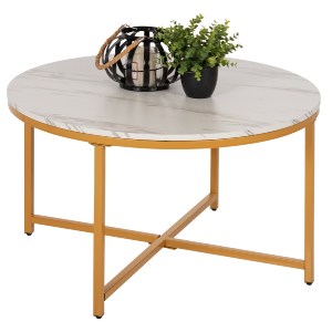 70498 ΤΡΑΠΕΖΙ ΣΑΛΟΝΙΟΥ HM9420.01 WHITE MARBLE ΜΕΛΑΜΙΝΗ-ΧΡΥΣΗ ΜΕΤΑΛΛΙΚΗ ΒΑΣΗ Φ80x48,5Yεκ.
