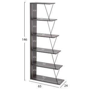 70505 ΒΙΒΛΙΟΘΗΚΗ ΜΙΝΙ TARS HM2241.20 ΓΚΡΙ ΜΕΛΑΜΙΝΗ-ΜΑΥΡΕΣ ΜΕΤΑΛ. ΒΕΡΓΕΣ 65x22-24x146Υεκ.