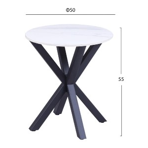 70577 ΒΟΗΘΗΤΙΚΟ ΤΡΑΠΕΖΑΚΙ ΣΤΡΟΓΓΥΛΟ HM9473.06 WHITE MARBLE ΕΠΙΦΑΝΕΙΑ ΜΑΥΡΗ ΒΑΣΗ Φ50x55Υεκ.