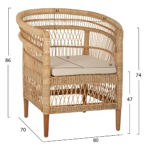 70692 ΠΟΛΥΘΡΟΝΑ MALAWI HM9635.04 ΞΥΛΟ ΜΑΟΝΙ ΕΠΕΝΔΥΣΗ RATTAN ΛΕΥΚΟ ΜΑΞΙΛΑΡΙ ΚΑΘΙΣΜΑΤΟΣ 80x70x86Υεκ.