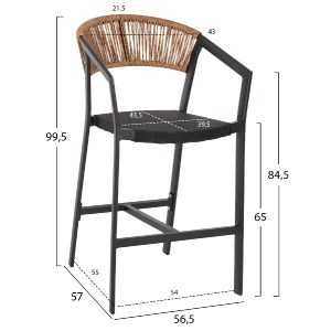 70695 ΣΚΑΜΠΟ ΑΛΟΥΜΙΝΙΟΥ HM5892.15 ΜΕΣΑΙΟΥ ΥΨΟΥΣ RATTAN & TEXTLINE ΜΑΥΡΟ ΜΠΕΖ 56,5x57x99,5Y