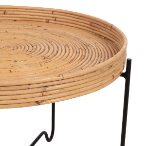 70952 ΤΡΑΠΕΖΑΚΙ ΒΟΗΘΗΤΙΚΟ FLY HM7907 RATTAN ΦΥΣΙΚΟ ΧΡΩΜΑ-ΜΕΤΑΛΛΙΚΗ ΒΑΣΗ ΜΑΥΡΗ Φ50x40Υεκ.