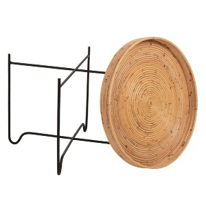 70952 ΤΡΑΠΕΖΑΚΙ ΒΟΗΘΗΤΙΚΟ FLY HM7907 RATTAN ΦΥΣΙΚΟ ΧΡΩΜΑ-ΜΕΤΑΛΛΙΚΗ ΒΑΣΗ ΜΑΥΡΗ Φ50x40Υεκ.