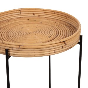 70953 ΤΡΑΠΕΖΑΚΙ ΒΟΗΘΗΤΙΚΟ FLY HM7906 RATTAN ΦΥΣΙΚΟ ΧΡΩΜΑ-ΜΕΤΑΛΛΙΚΗ ΒΑΣΗ ΜΑΥΡΗ Φ40x53Yεκ.