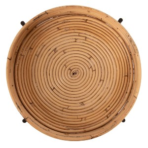 70954 ΤΡΑΠΕΖΑΚΙ ΒΟΗΘΗΤΙΚΟ FLY HM7905 RATTAN ΦΥΣΙΚΟ ΧΡΩΜΑ-ΜΕΤΑΛΛΙΚΗ ΒΑΣΗ ΜΑΥΡΗ Φ32x48Yεκ.