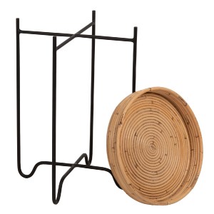 70954 ΤΡΑΠΕΖΑΚΙ ΒΟΗΘΗΤΙΚΟ FLY HM7905 RATTAN ΦΥΣΙΚΟ ΧΡΩΜΑ-ΜΕΤΑΛΛΙΚΗ ΒΑΣΗ ΜΑΥΡΗ Φ32x48Yεκ.