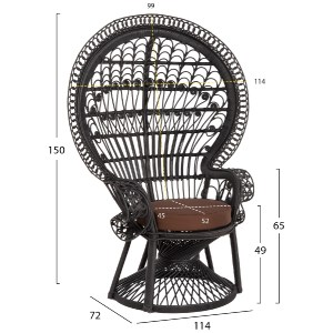 71052 ΠΟΛΥΘΡΟΝΑ ROYAL PEACOCK HM9342.03 RATTAN ΜΑΥΡΟ-ΜΑΞΙΛΑΡΙ ΚΑΦΕ 114x72x150Yεκ.