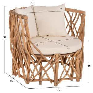 71062 ΠΟΛΥΘΡΟΝΑ ΚΑΑΝ HM5994 ΚΛΑΔΙΑ TEAK ΣΕ ΦΥΣΙΚΟ-ΜΑΞΙΛΑΡΙΑ ΛΕΥΚΑ 95x89x80Υεκ.