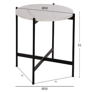 71085 ΒΟΗΘΗΤΙΚΟ ΤΡΑΠΕΖΙ HM9589.05 MDF ΛΕΥΚΟ ΜΑΡΜΑΡΟ-ΜΑΥΡΗ ΜΕΤΑΛΛΙΚΗ ΒΑΣΗ Φ50x55Υεκ.