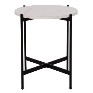 71085 ΒΟΗΘΗΤΙΚΟ ΤΡΑΠΕΖΙ HM9589.05 MDF ΛΕΥΚΟ ΜΑΡΜΑΡΟ-ΜΑΥΡΗ ΜΕΤΑΛΛΙΚΗ ΒΑΣΗ Φ50x55Υεκ.