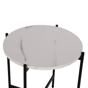 71085 ΒΟΗΘΗΤΙΚΟ ΤΡΑΠΕΖΙ HM9589.05 MDF ΛΕΥΚΟ ΜΑΡΜΑΡΟ-ΜΑΥΡΗ ΜΕΤΑΛΛΙΚΗ ΒΑΣΗ Φ50x55Υεκ.