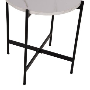 71085 ΒΟΗΘΗΤΙΚΟ ΤΡΑΠΕΖΙ HM9589.05 MDF ΛΕΥΚΟ ΜΑΡΜΑΡΟ-ΜΑΥΡΗ ΜΕΤΑΛΛΙΚΗ ΒΑΣΗ Φ50x55Υεκ.