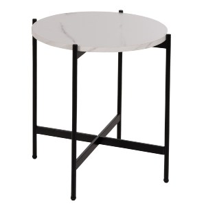 71085 ΒΟΗΘΗΤΙΚΟ ΤΡΑΠΕΖΙ HM9589.05 MDF ΛΕΥΚΟ ΜΑΡΜΑΡΟ-ΜΑΥΡΗ ΜΕΤΑΛΛΙΚΗ ΒΑΣΗ Φ50x55Υεκ.
