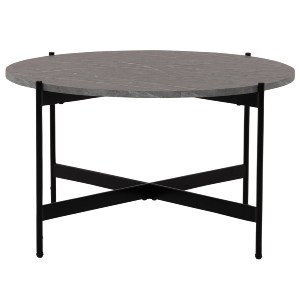 71115 ΤΡΑΠΕΖΙ ΣΑΛΟΝΙΟΥ HM9588.02 MDF ΓΚΡΙ ΜΑΡΜΑΡΟ-ΜΑΥΡΗ ΜΕΤΑΛΛΙΚΗ ΒΑΣΗ Φ80x45Υεκ.